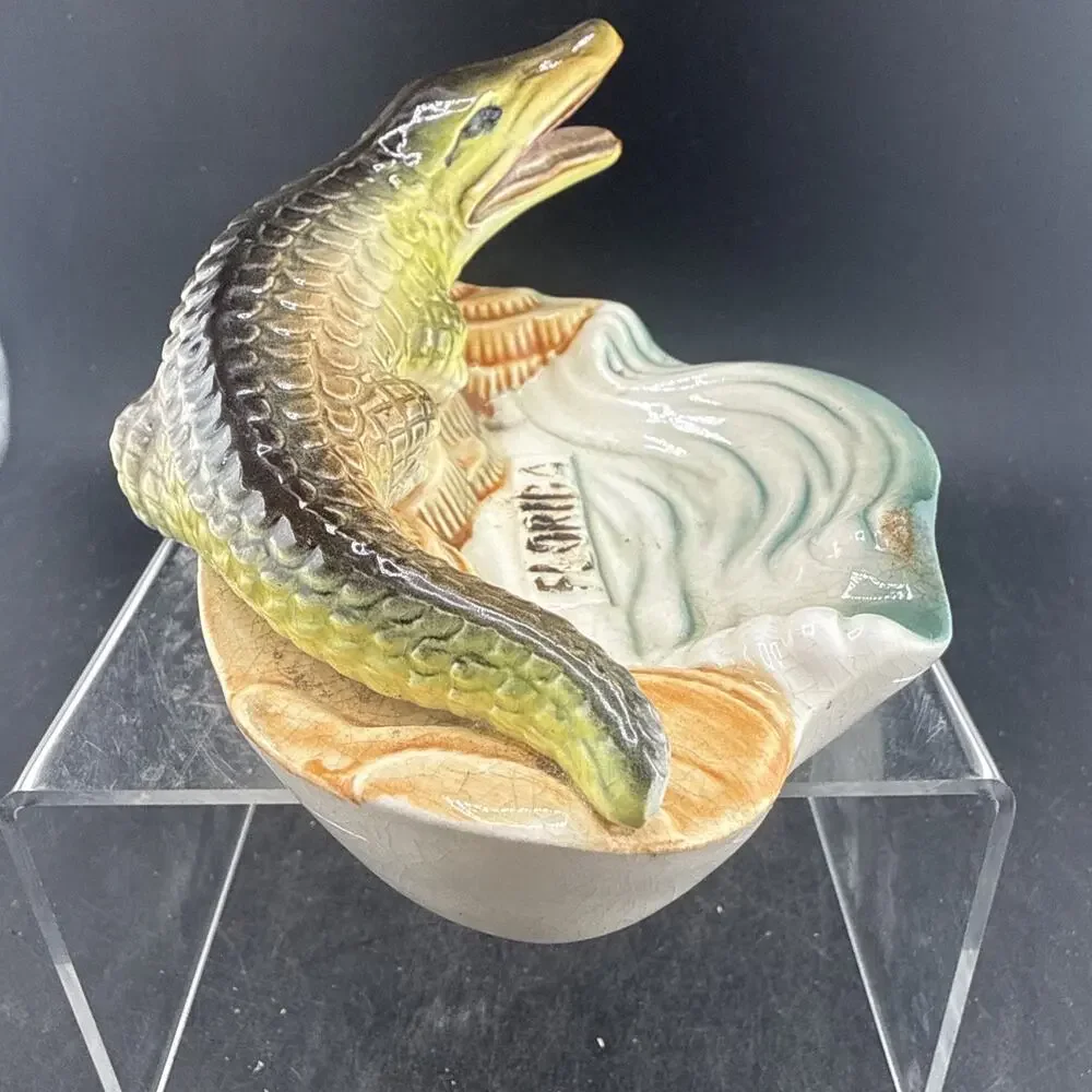 Vtg Giftcraft GF Japan Florida Alligator Souvenir Ceramic Ashtray Trinket Dish